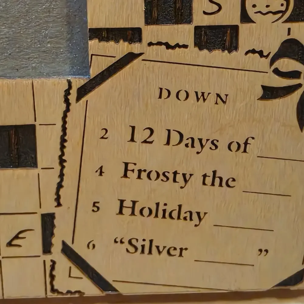 Vintage Christmas Holiday Crosswords Wooden Picture Frame Winter Decor Holiday